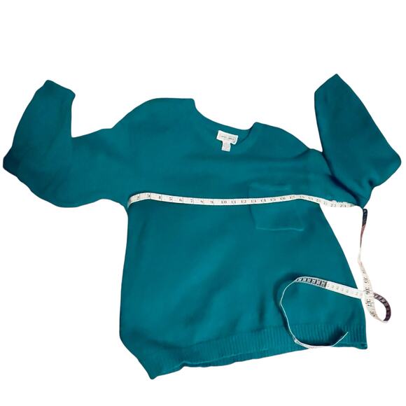 VTG 80s Small Daniel Caron Ramie Cotton Teal Green Crewneck Knit Sweater Pocket - Picture 6 of 14